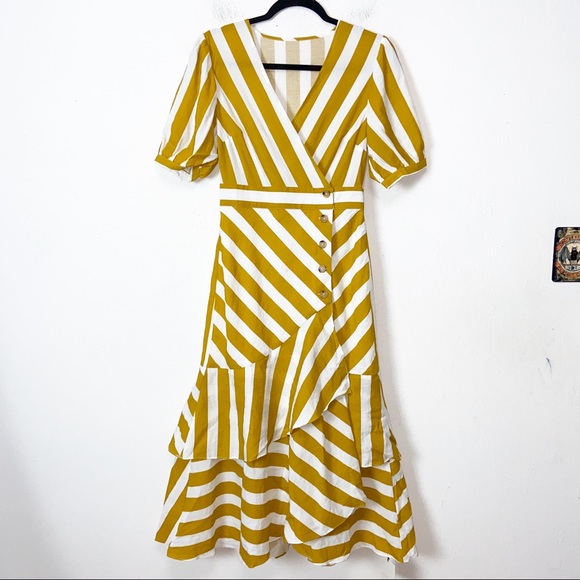 Slide Show Dresses & Skirts - Slide Show Yellow and White Striped Wrap Dress